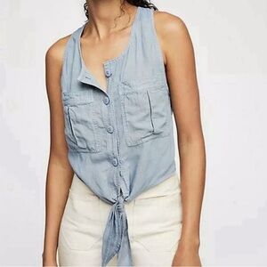 Free Peoplee Highway Cruisin Light Blue Tie front Top Small